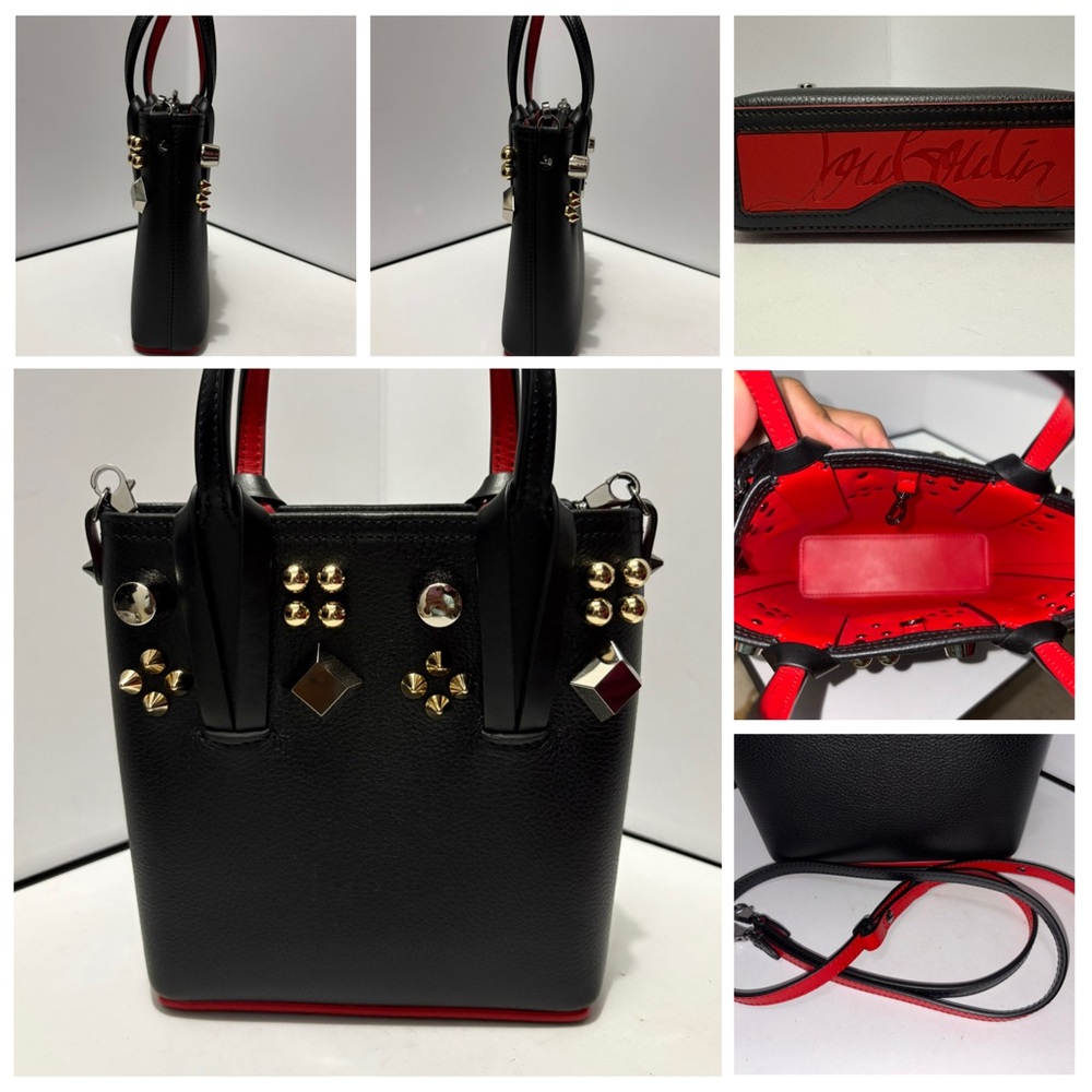 Christian Louboutin Tote Shoulder Crossbody Bag Cabata Leather Black Studs Small